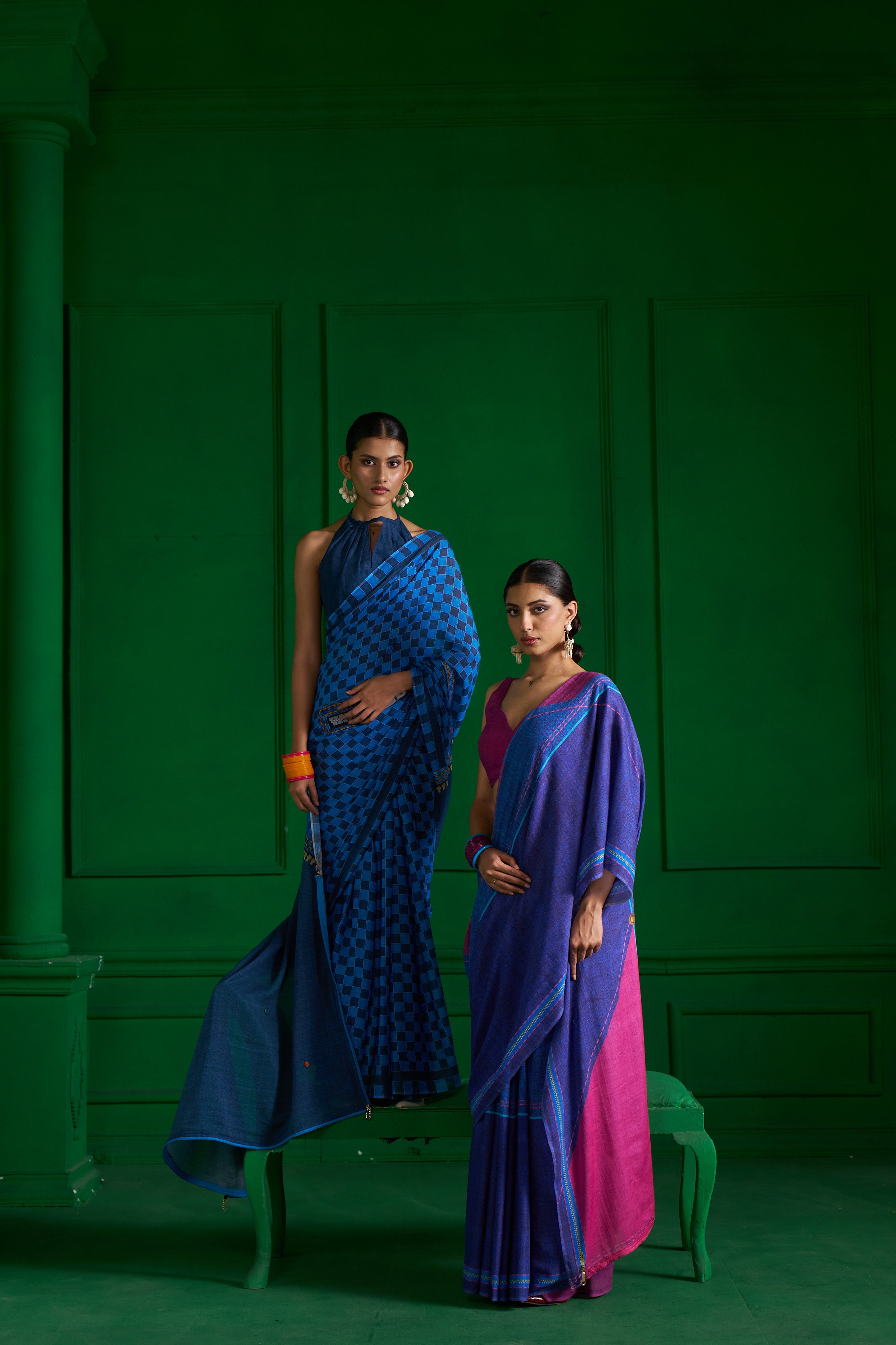 Handwoven Indigo Charm Saree – Elegant Blue Edition