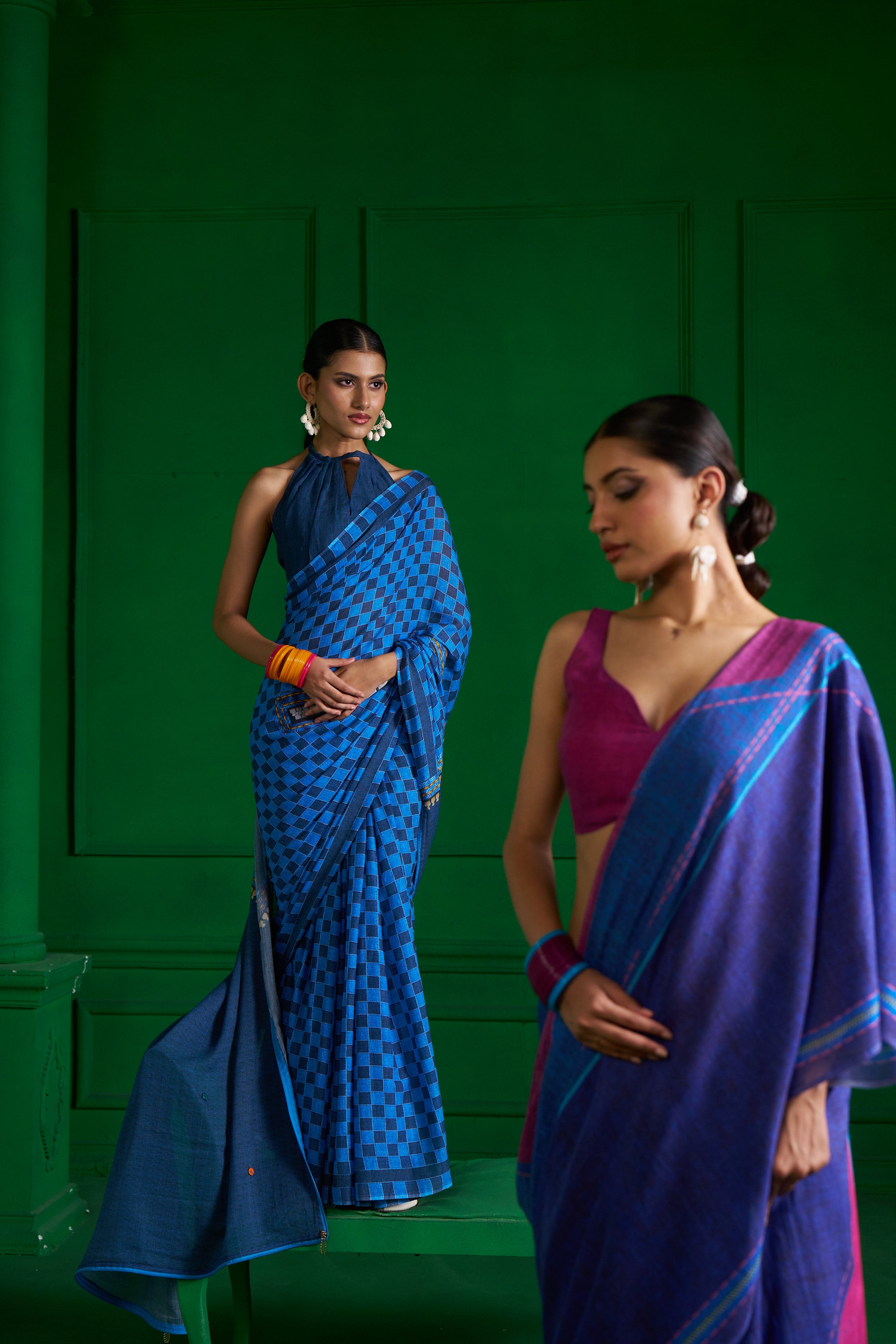 Handwoven Indigo Charm Saree – Elegant Blue Edition